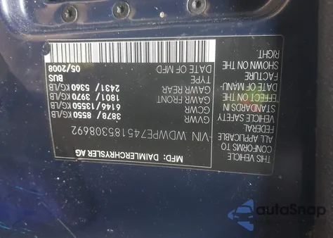 2008 Dodge Sprinter 2500 из США, поврежденный, VIN WDWPE745185308692